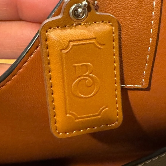 Steel Blue and Brown Leather Tote Bag with Cosmetic Pouch - Picture 6 of 12